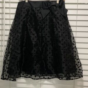 Elle Black Polka Dot Skater Skirt with Satin Waist Bow; Size 10